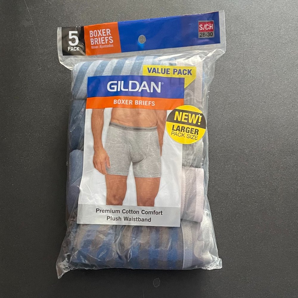 5 Pack of Mens Gildan Blue and Gray Boxer Briefs -  Size SMALL